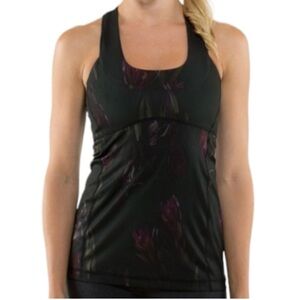 Lululemon Midnight Iris Black Floral Scoop Neck Halter Tank